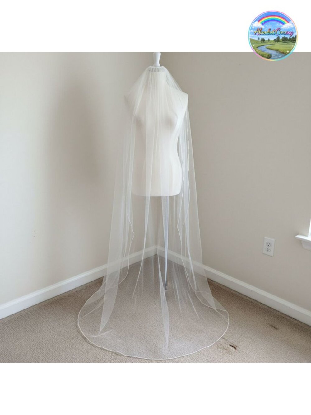 Fingertip Length Wedding Veil with Pearls Beaded Edge Bridal Accessory